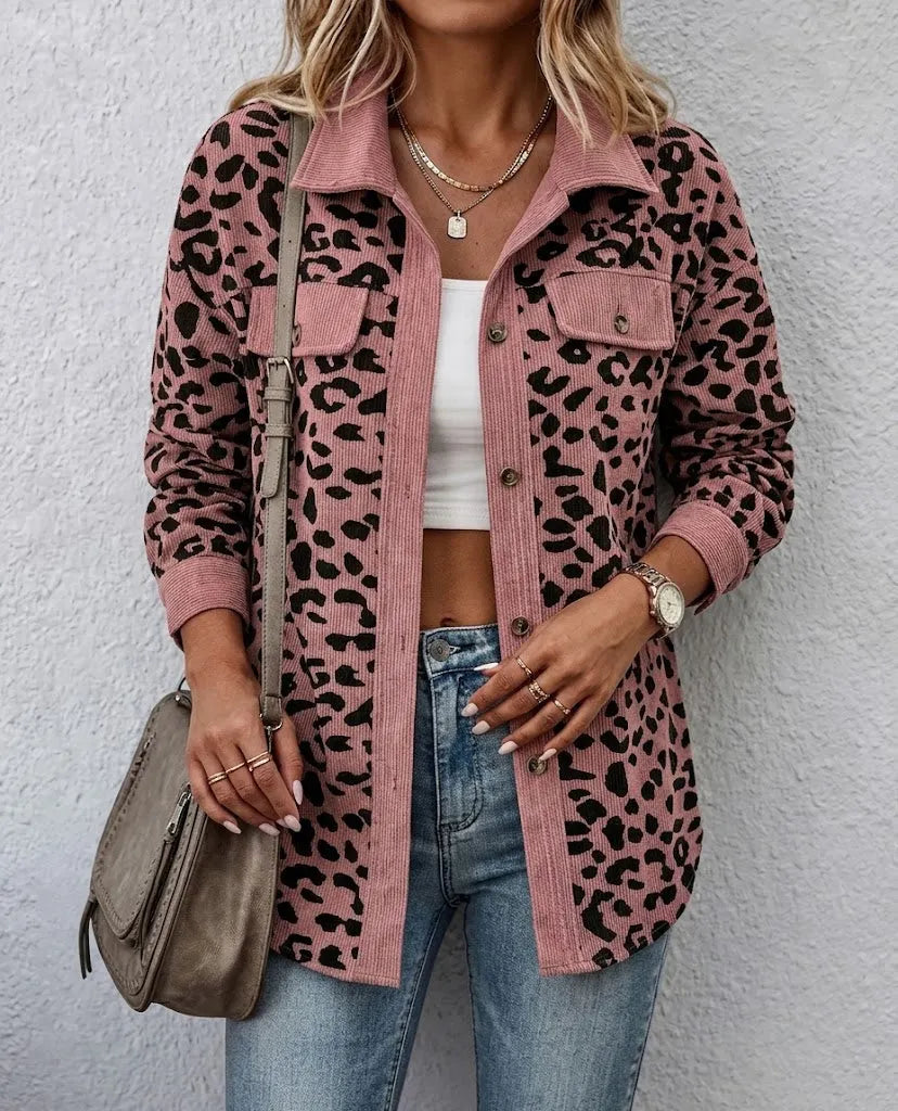 Simone | Chaqueta camisa de pana con estampado de leopardo