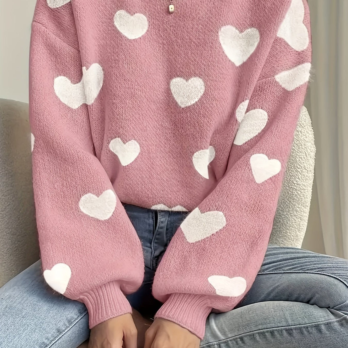 Veronica | Wool Mix Heart Knit Jumper
