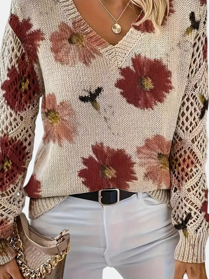Sidonie | Suéter de punto con cuello de pico y estampado floral