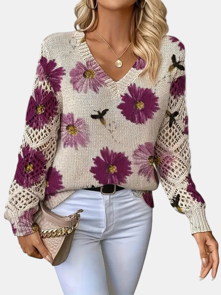 Sidonie | Suéter de punto con cuello de pico y estampado floral