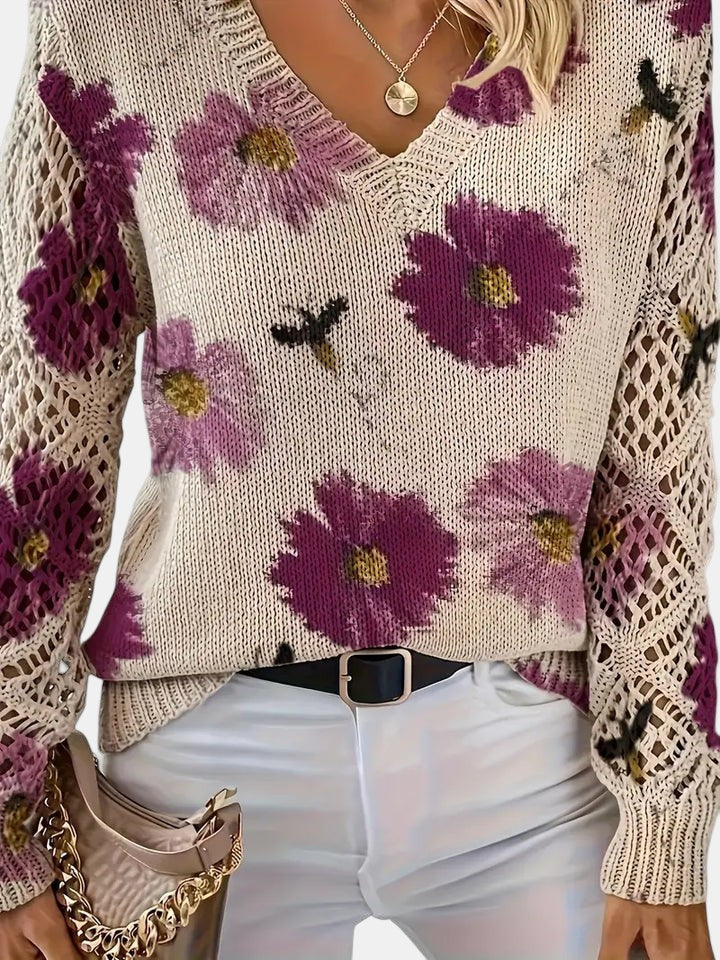 Sidonie | Suéter de punto con cuello de pico y estampado floral