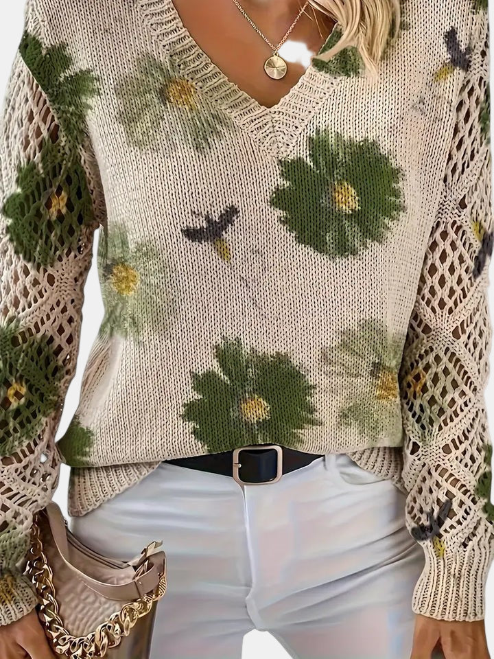 Sidonie | Suéter de punto con cuello de pico y estampado floral