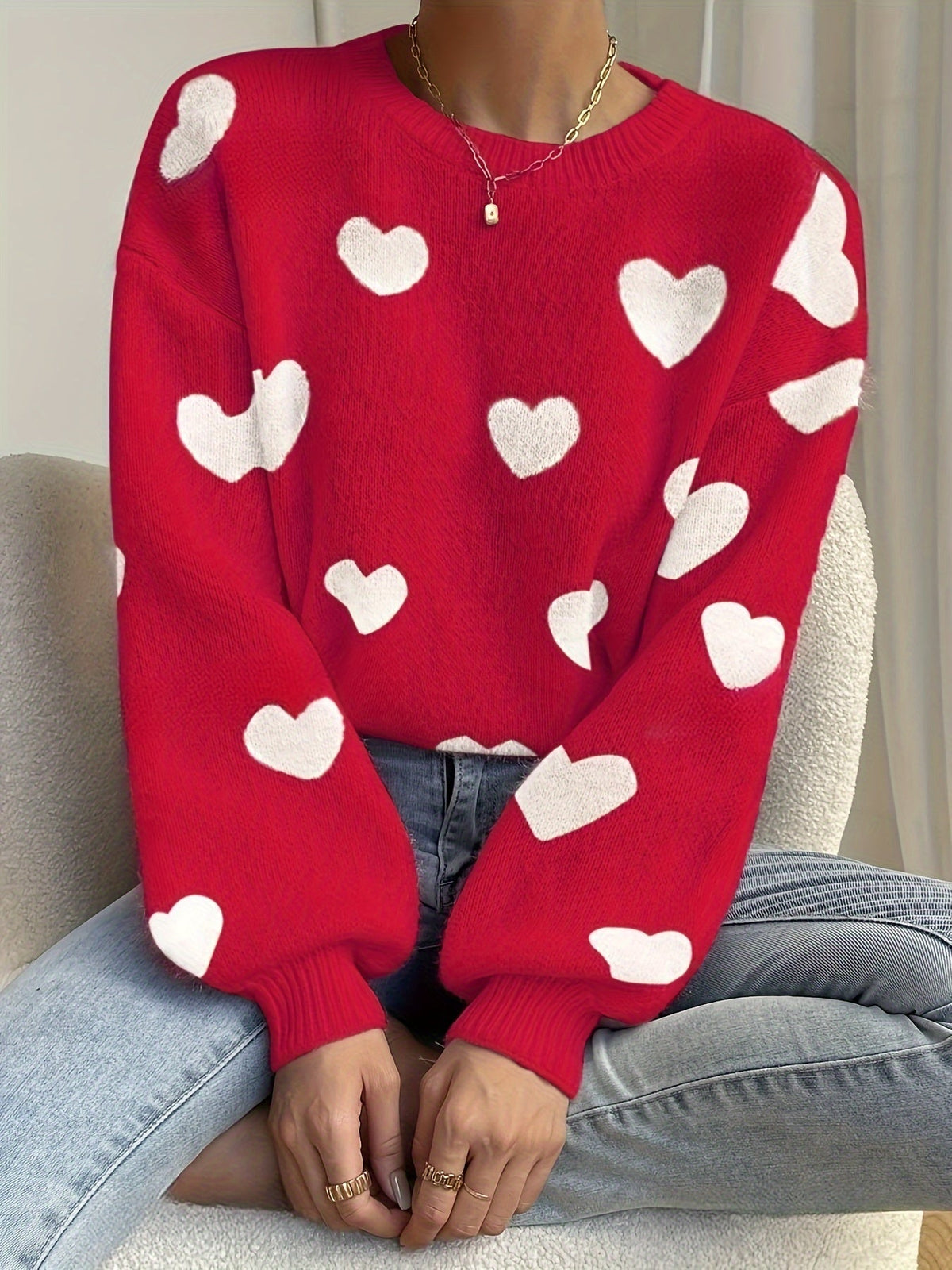 Veronica | Wool Mix Heart Knit Jumper