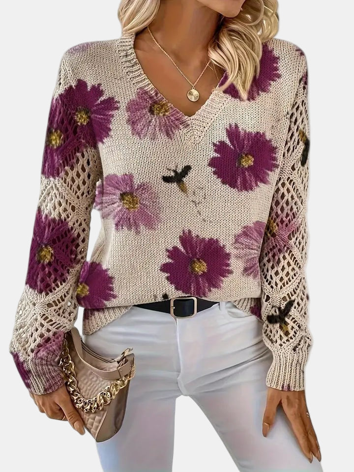 Sidonie | Suéter de punto con cuello de pico y estampado floral