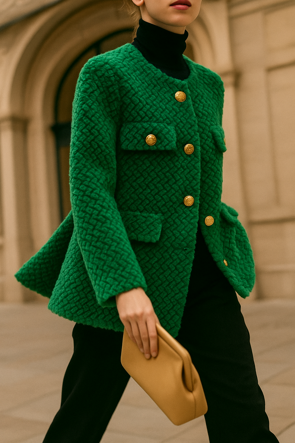 Elspeth | Chaqueta de tweed texturizado con botones dorados