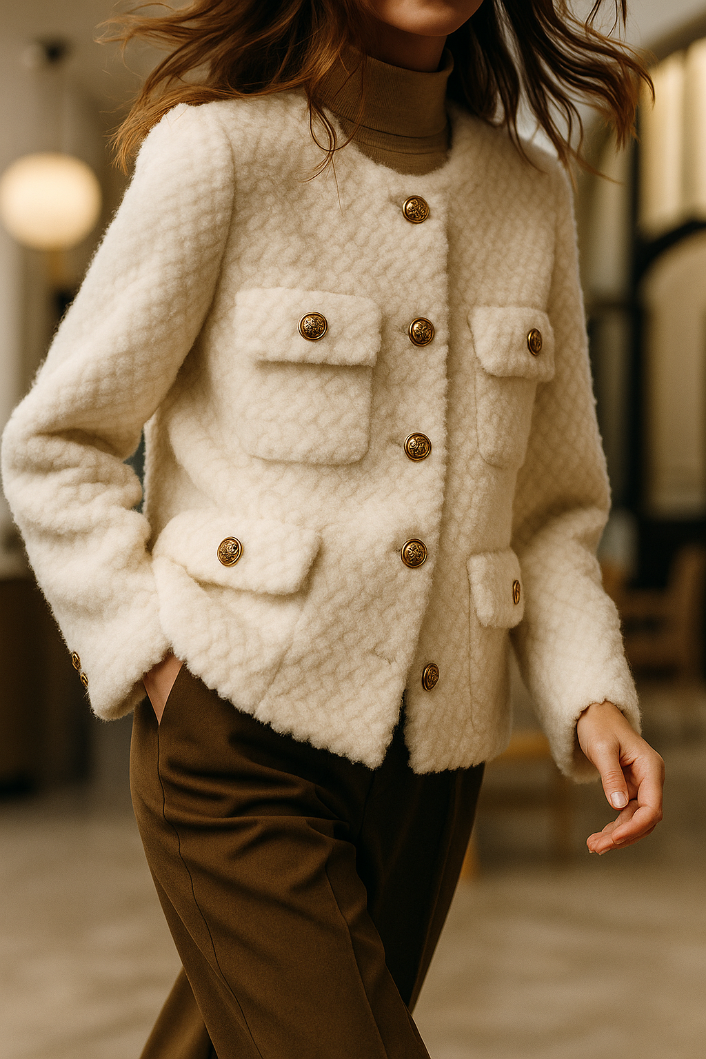 Elspeth | Chaqueta de tweed texturizado con botones dorados