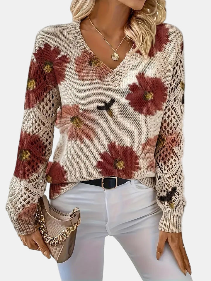 Sidonie | Suéter de punto con cuello de pico y estampado floral