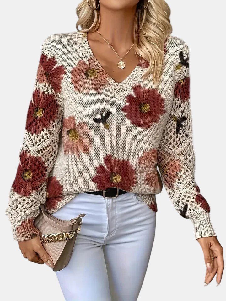 Sidonie | Suéter de punto con cuello de pico y estampado floral