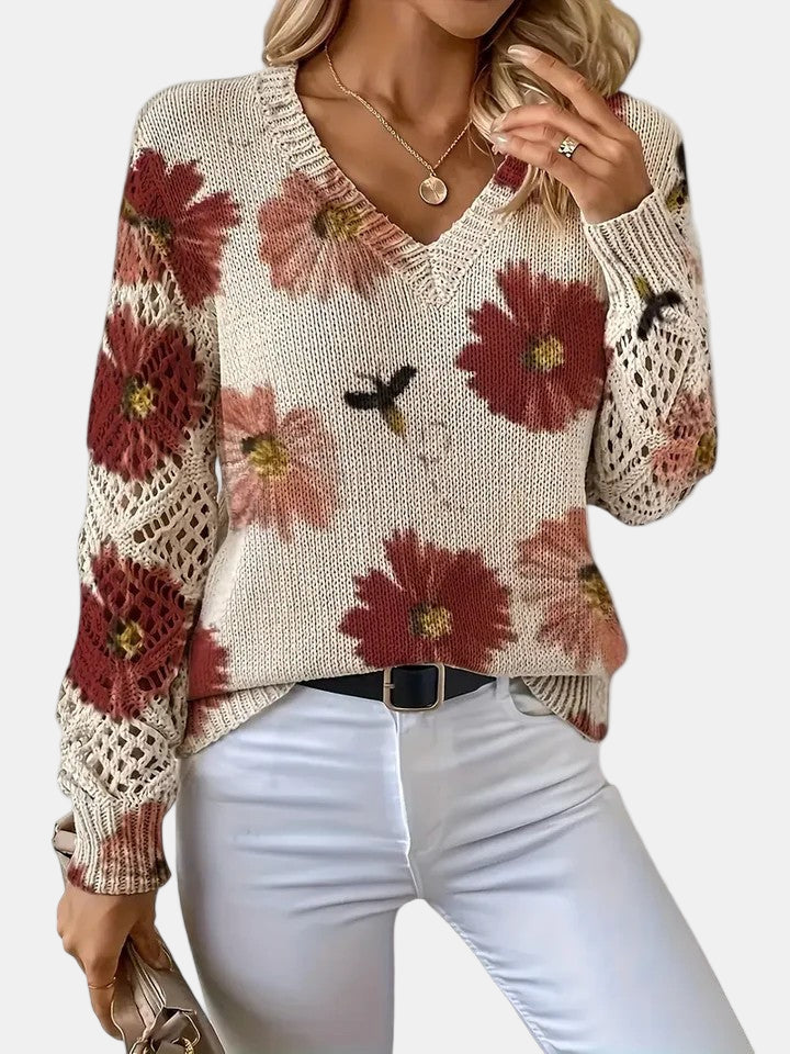 Sidonie | Suéter de punto con cuello de pico y estampado floral