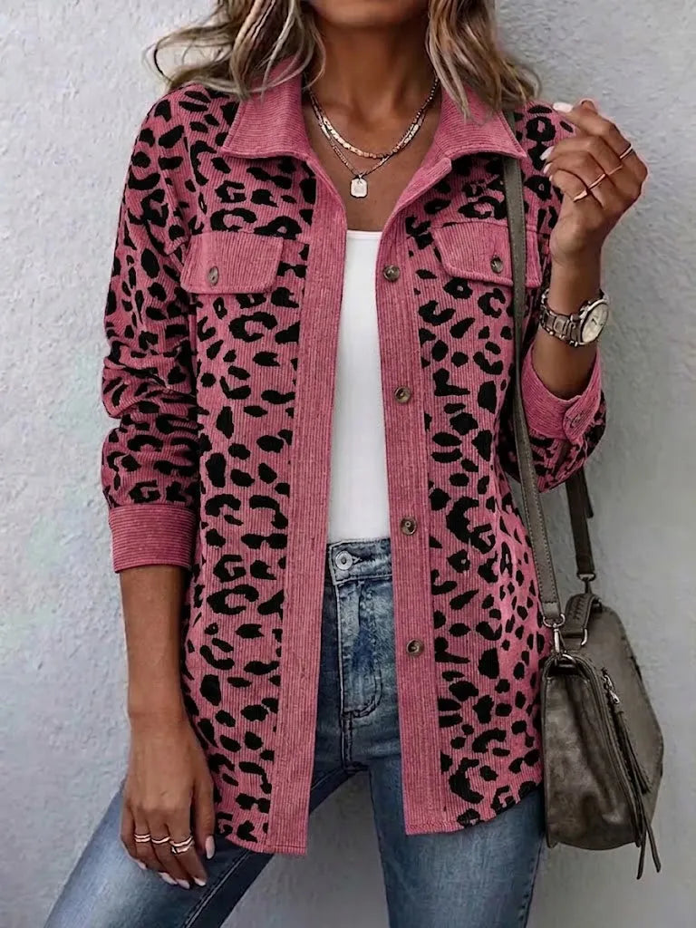 Simone | Chaqueta camisa de pana con estampado de leopardo