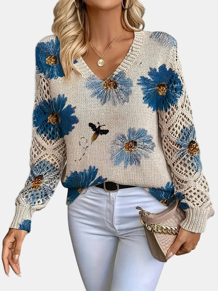 Sidonie | Suéter de punto con cuello de pico y estampado floral