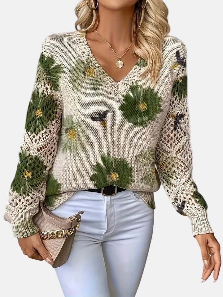 Sidonie | Suéter de punto con cuello de pico y estampado floral