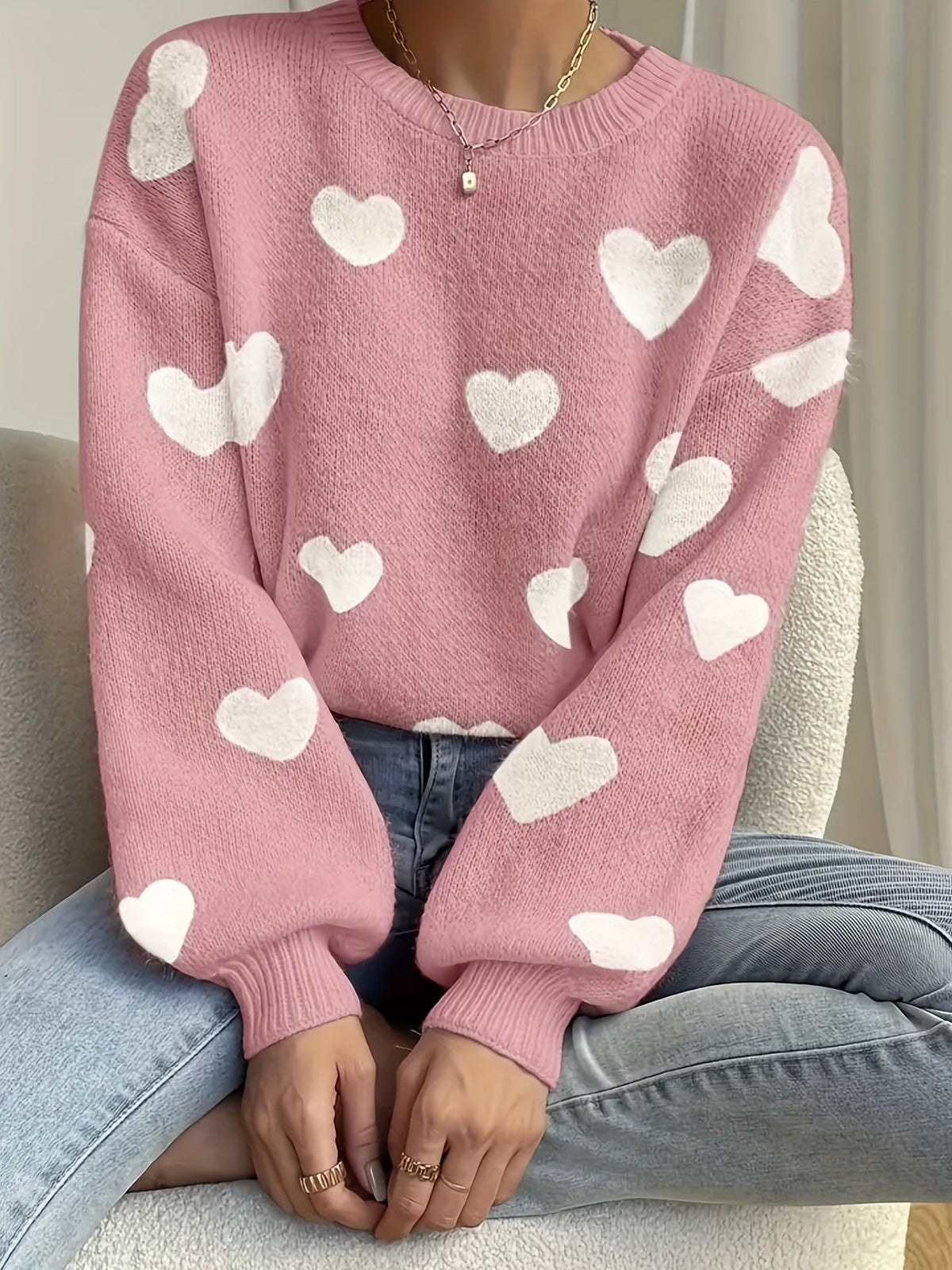 Veronica | Wool Mix Heart Knit Jumper
