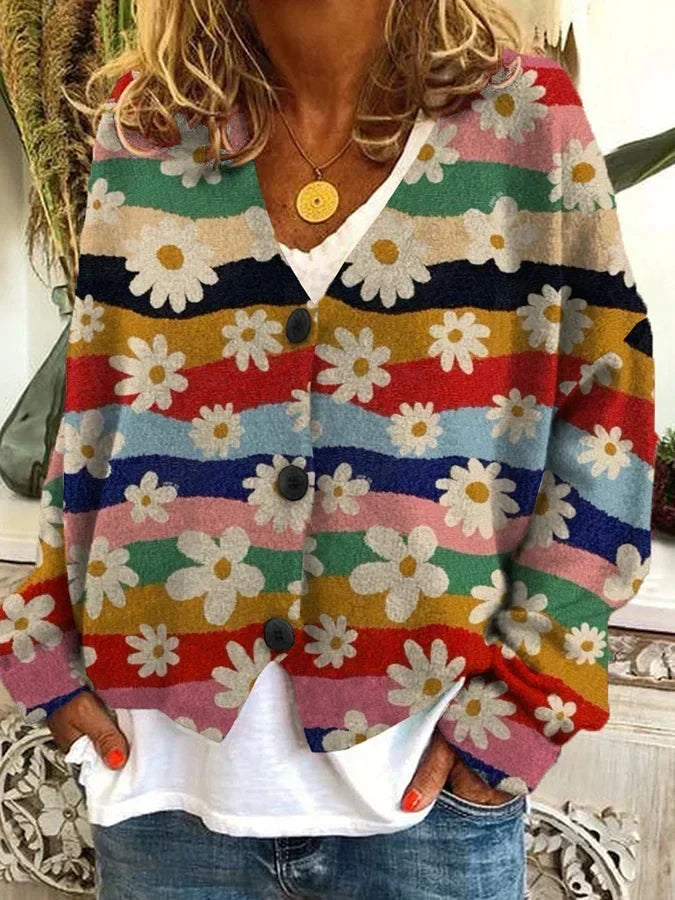 Ivy | Floral Stripe Knit Cardigan
