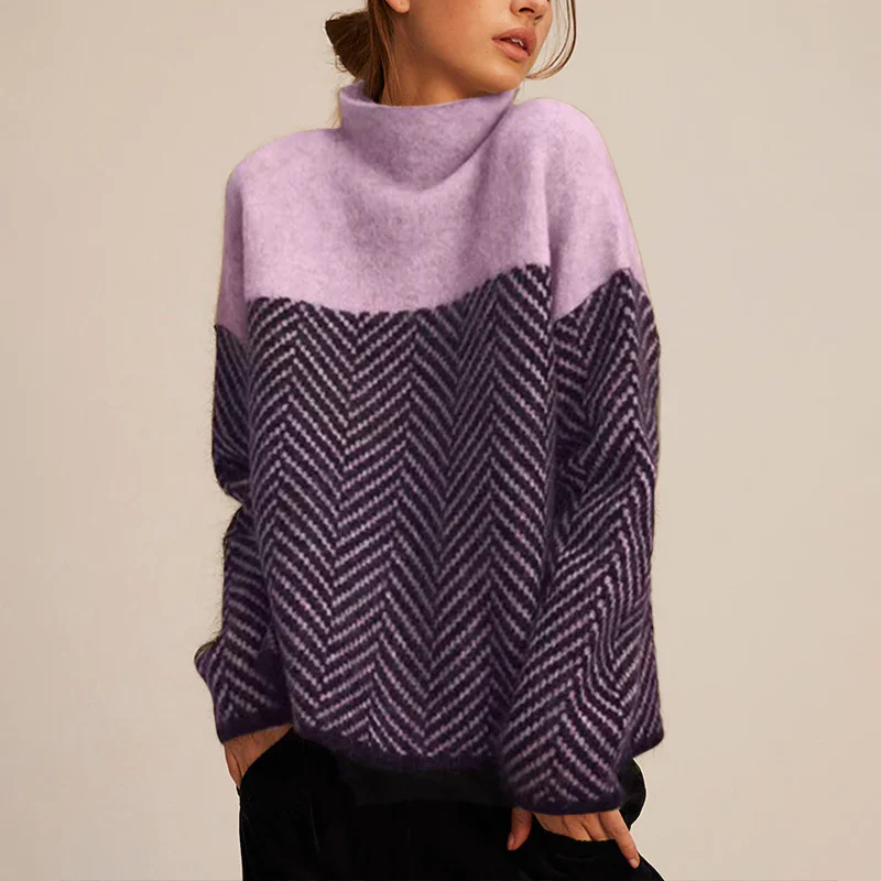 Elsie | Colourblock Herringbone Roll Neck Jumper
