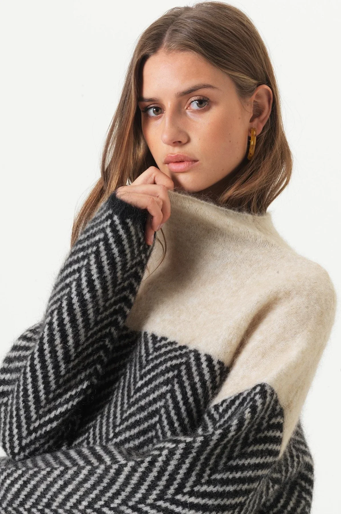 Elsie | Colourblock Herringbone Roll Neck Jumper