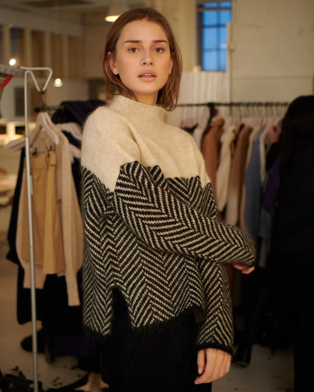 Elsie | Colourblock Herringbone Roll Neck Jumper