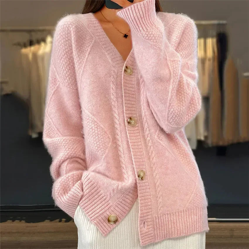Juliet | Cárdigan de punto trenzado con cuello de pico