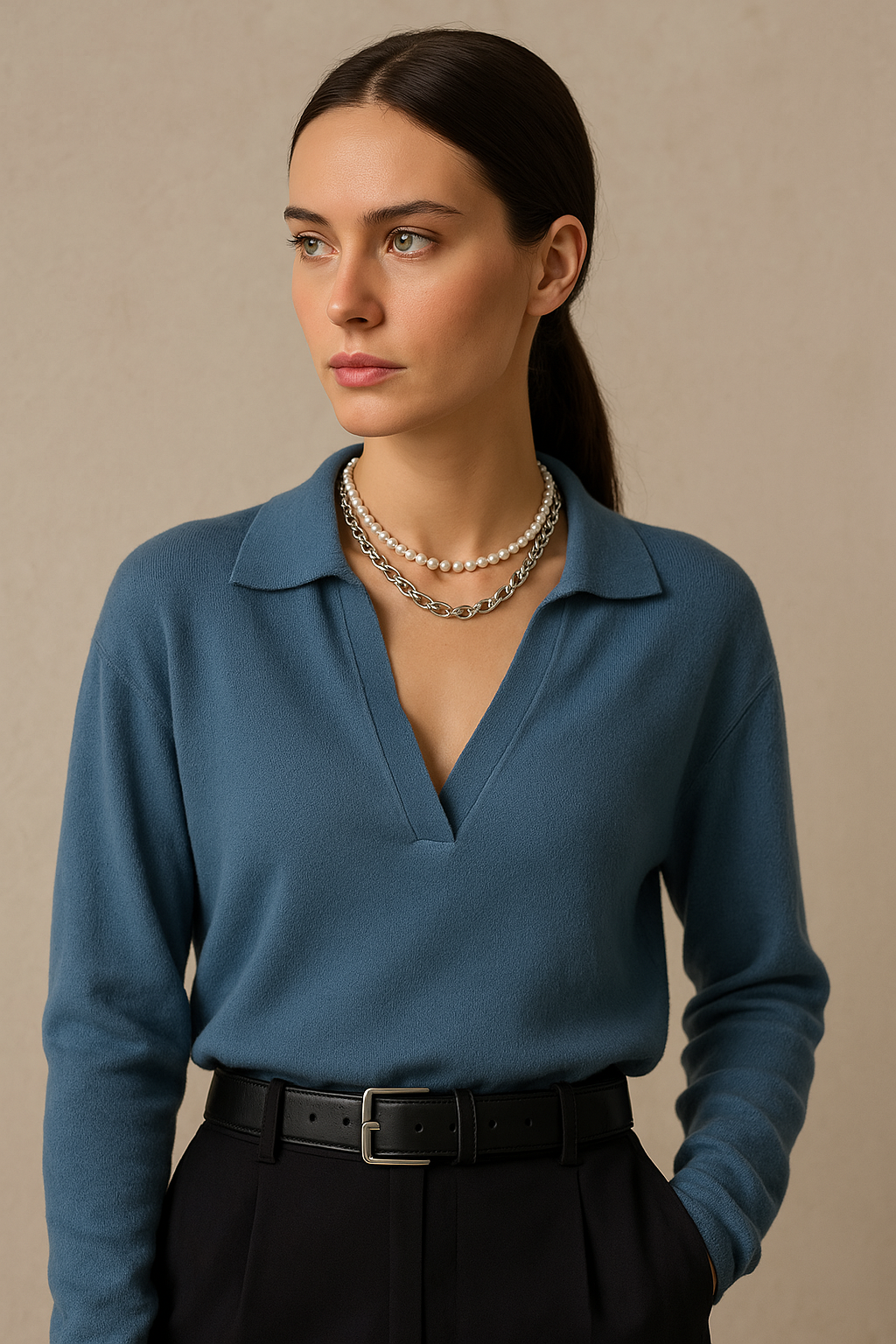 Nell | Merino Wool Collared Knit Polo Top