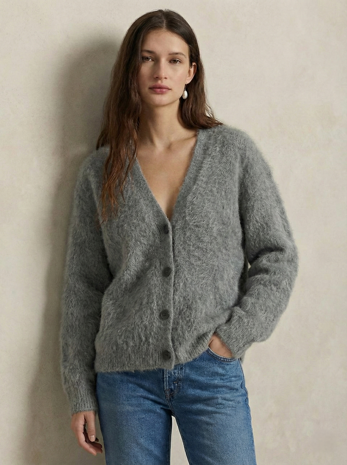 Ernestine | Fluffy V-Neck Button Cardigan