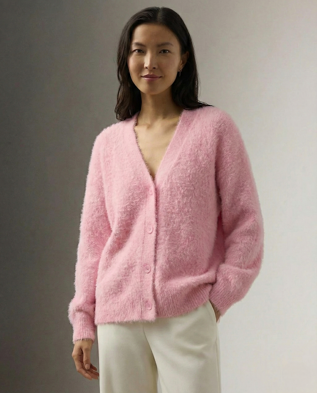 Ernestine | Fluffy V-Neck Button Cardigan