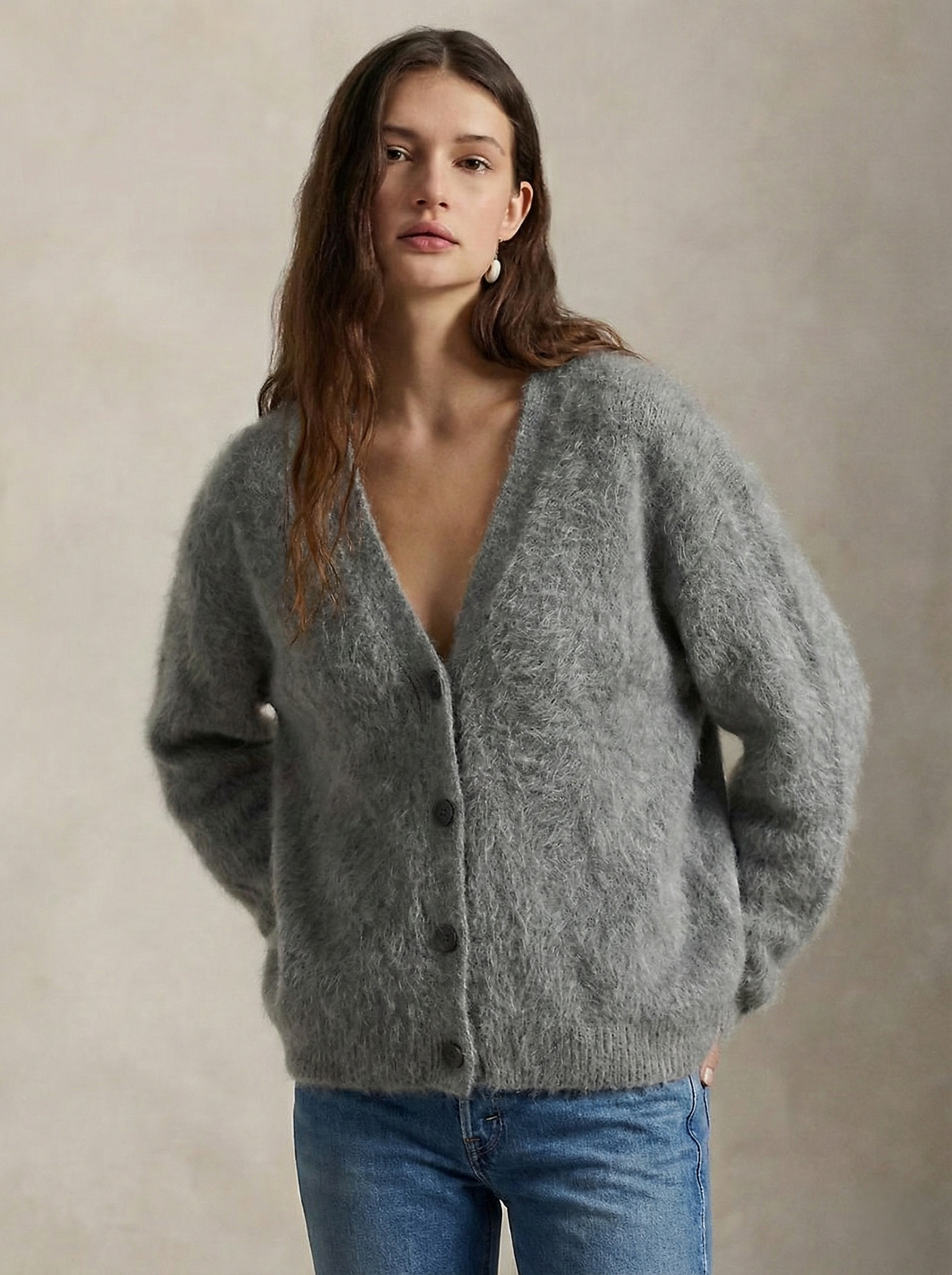 Ernestine | Fluffy V-Neck Button Cardigan
