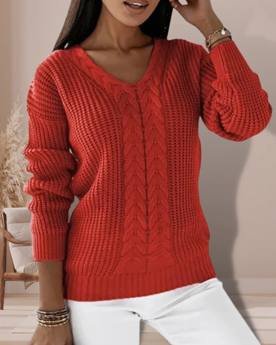 Regina | Wool Cable Knit V-Neck Jumper