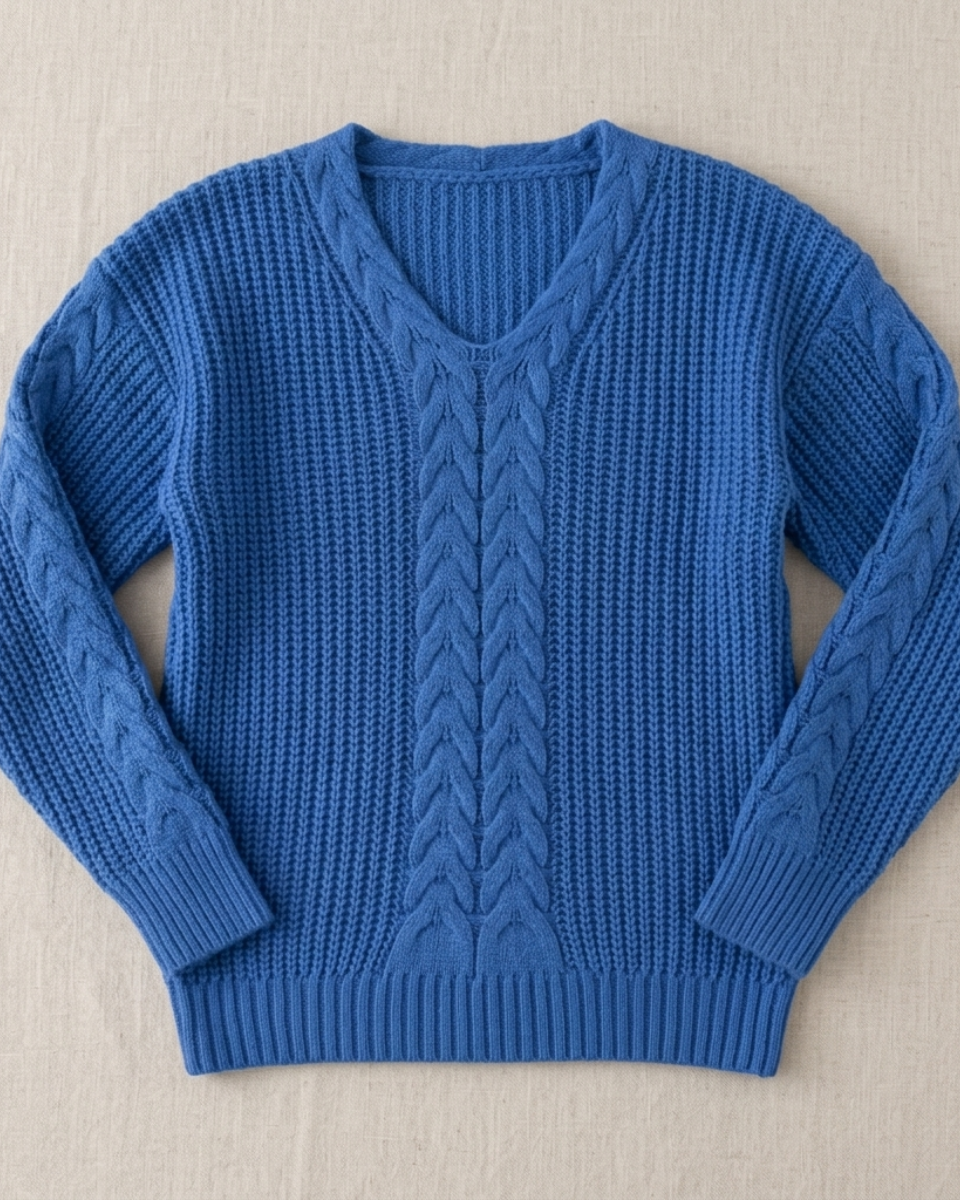 Regina | Wool Cable Knit V-Neck Jumper