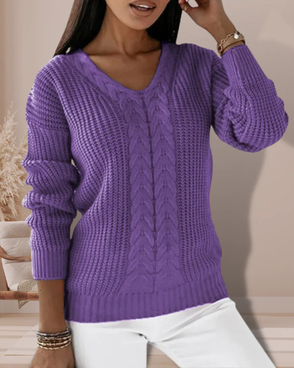 Regina | Wool Cable Knit V-Neck Jumper
