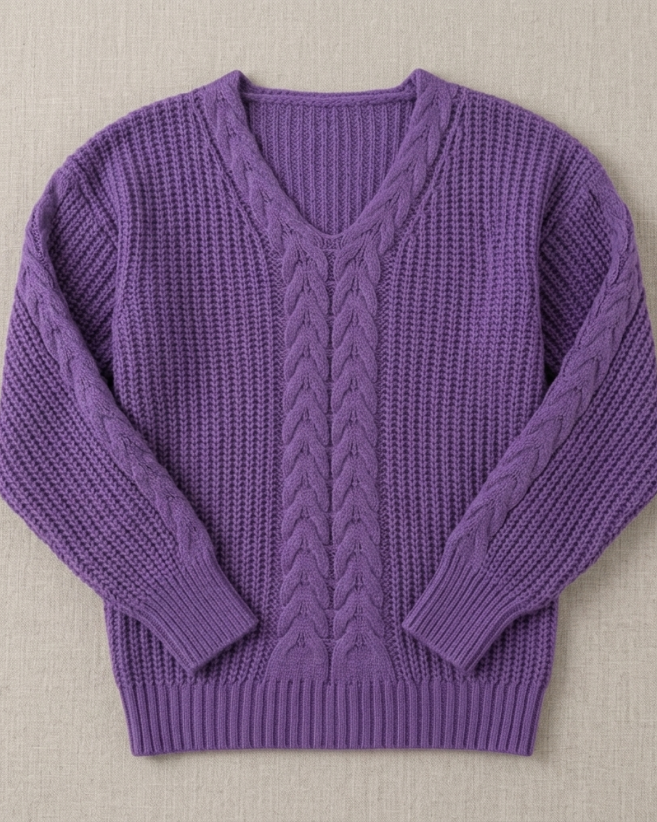 Regina | Wool Cable Knit V-Neck Jumper