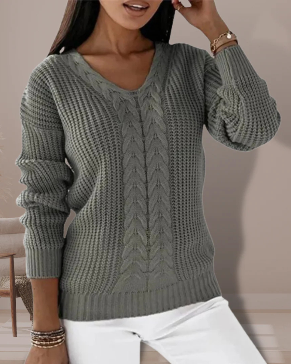 Regina | Wool Cable Knit V-Neck Jumper