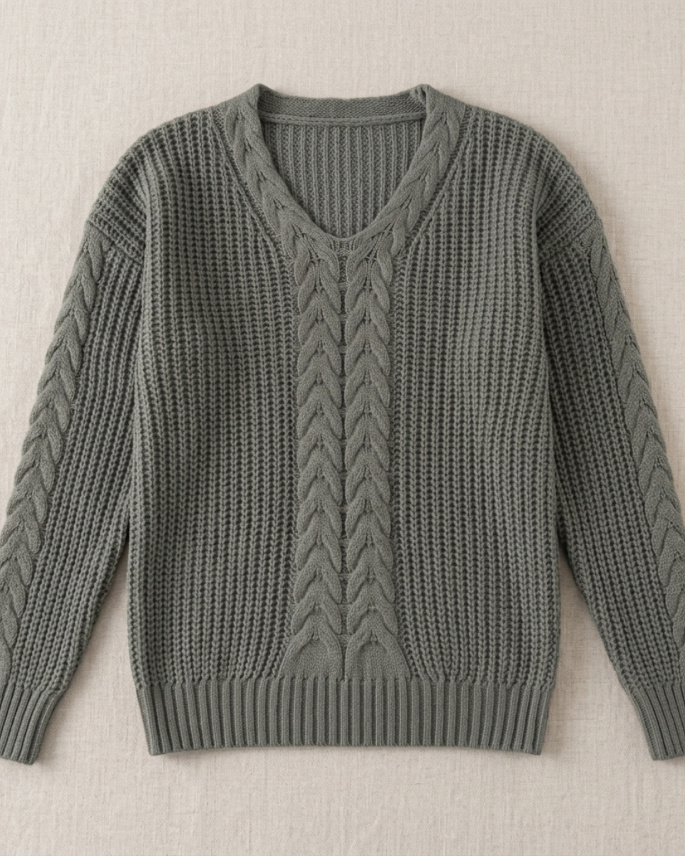 Regina | Wool Cable Knit V-Neck Jumper