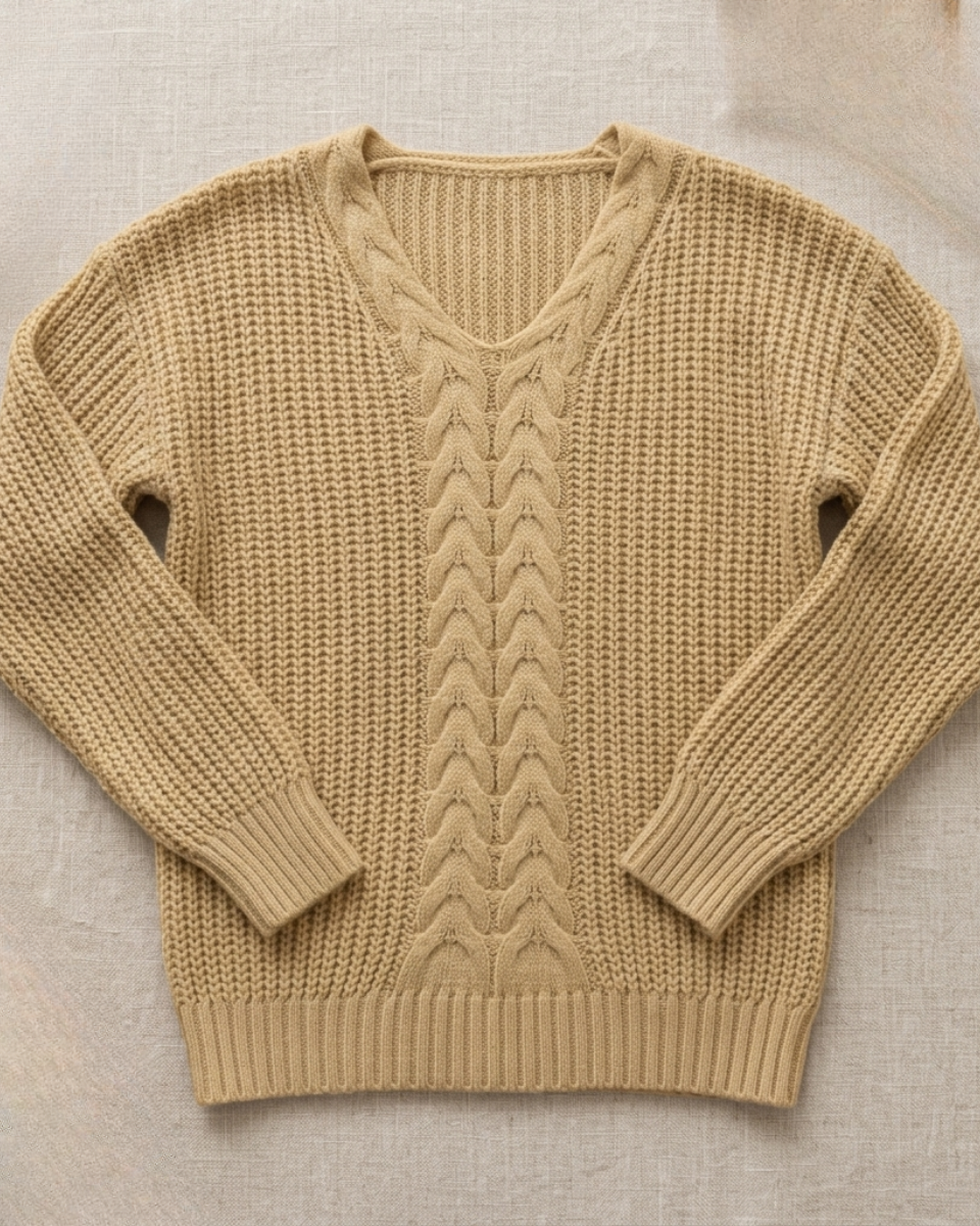 Regina | Wool Cable Knit V-Neck Jumper