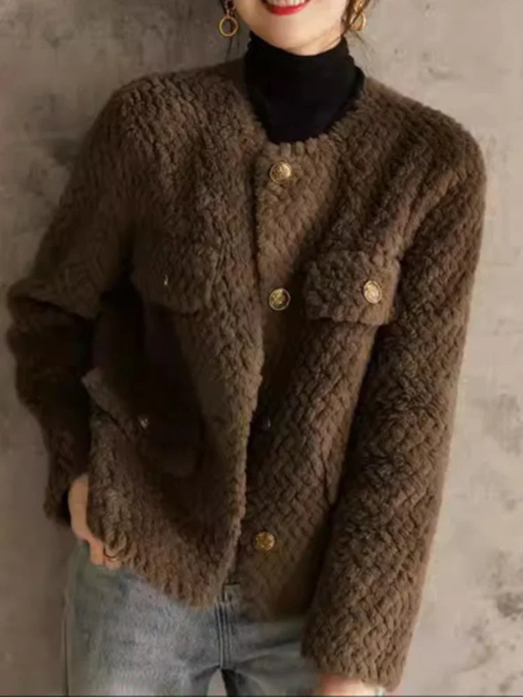 Elspeth | Chaqueta de tweed texturizado con botones dorados