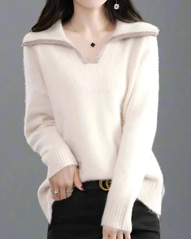 Rowena | Wool Collared V-Neck Jumper