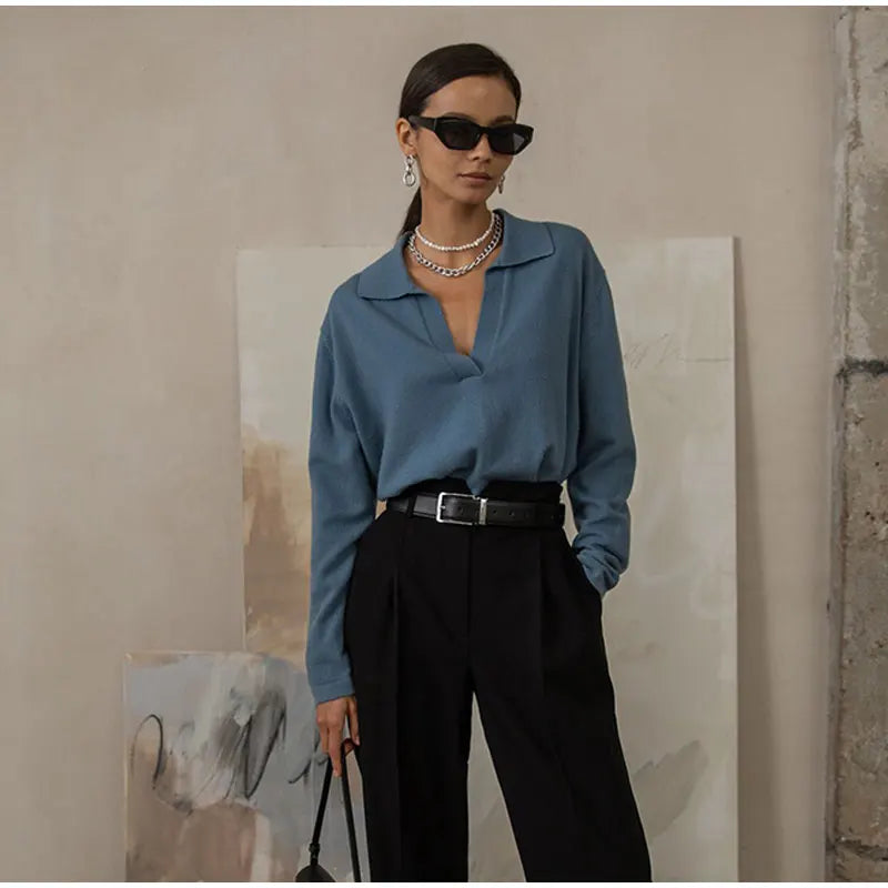 Nell | Merino Wool Collared Knit Polo Top