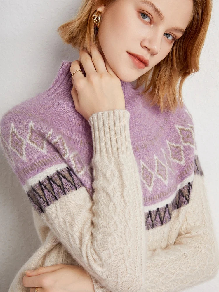 Rachel | Jersey de cuello alto simulado Fair Isle de lana