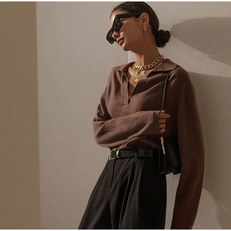 Nell | Merino Wool Collared Knit Polo Top
