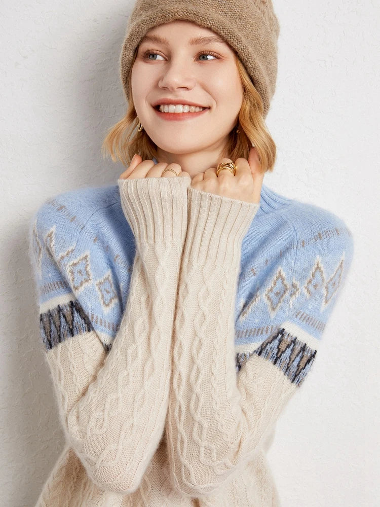 Rachel | Jersey de cuello alto simulado Fair Isle de lana