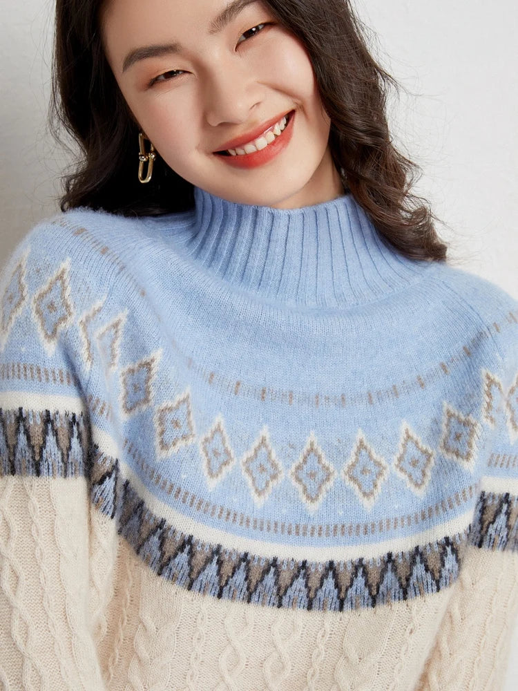 Rachel | Jersey de cuello alto simulado Fair Isle de lana