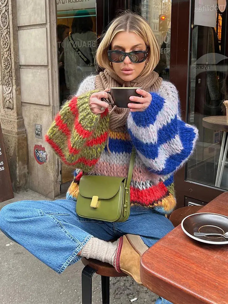 Helecho | Jersey de cuello alto de mohair multicolor