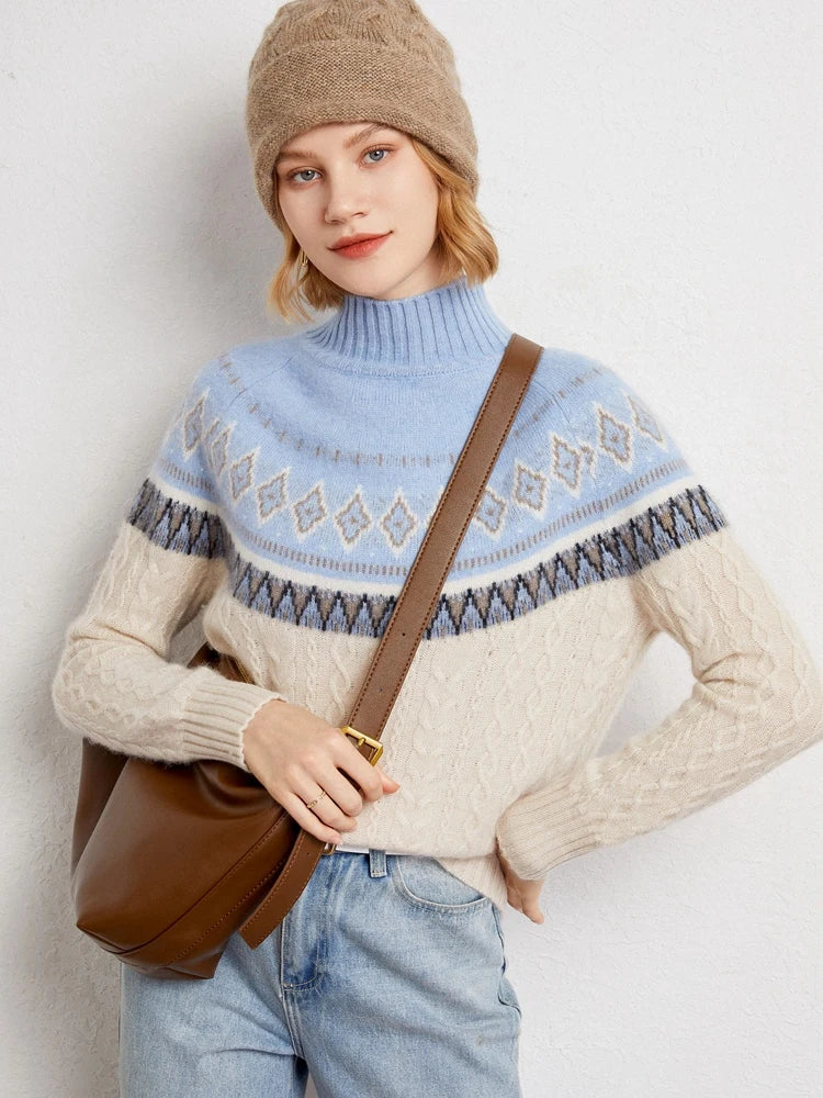Rachel | Jersey de cuello alto simulado Fair Isle de lana