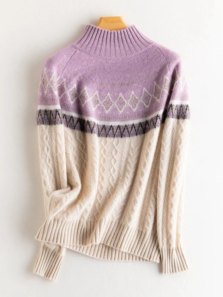 Rachel | Jersey de cuello alto simulado Fair Isle de lana