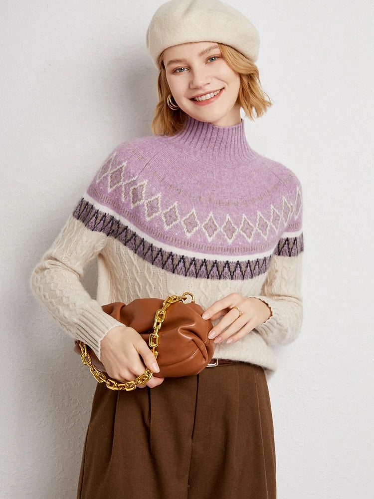 Rachel | Jersey de cuello alto simulado Fair Isle de lana
