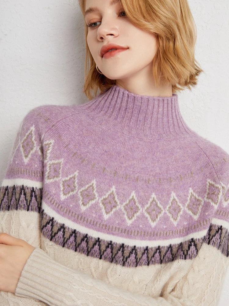 Rachel | Jersey de cuello alto simulado Fair Isle de lana