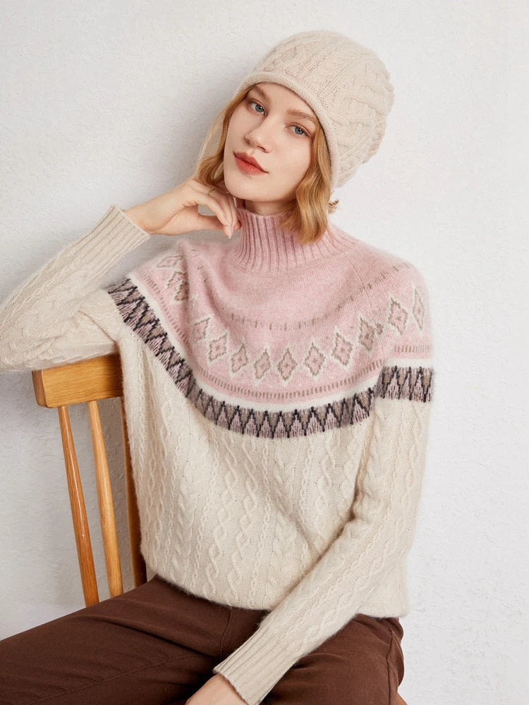 Rachel | Jersey de cuello alto simulado Fair Isle de lana