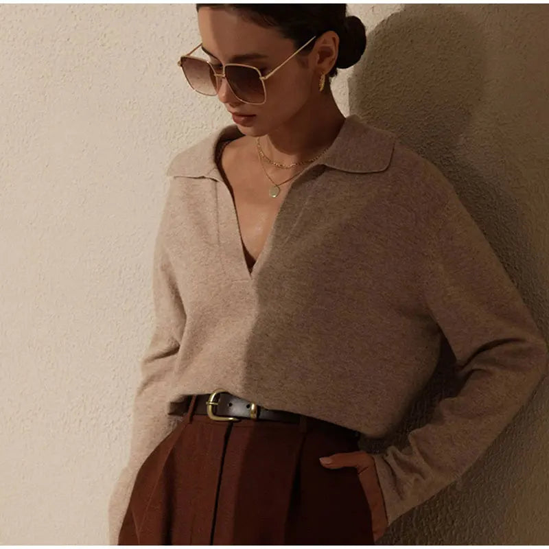 Nell | Merino Wool Collared Knit Polo Top