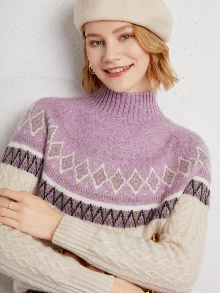 Rachel | Jersey de cuello alto simulado Fair Isle de lana