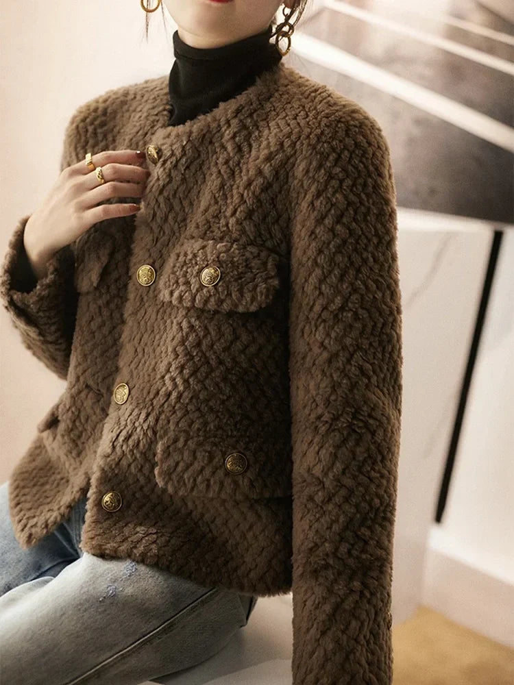 Elspeth | Chaqueta de tweed texturizado con botones dorados