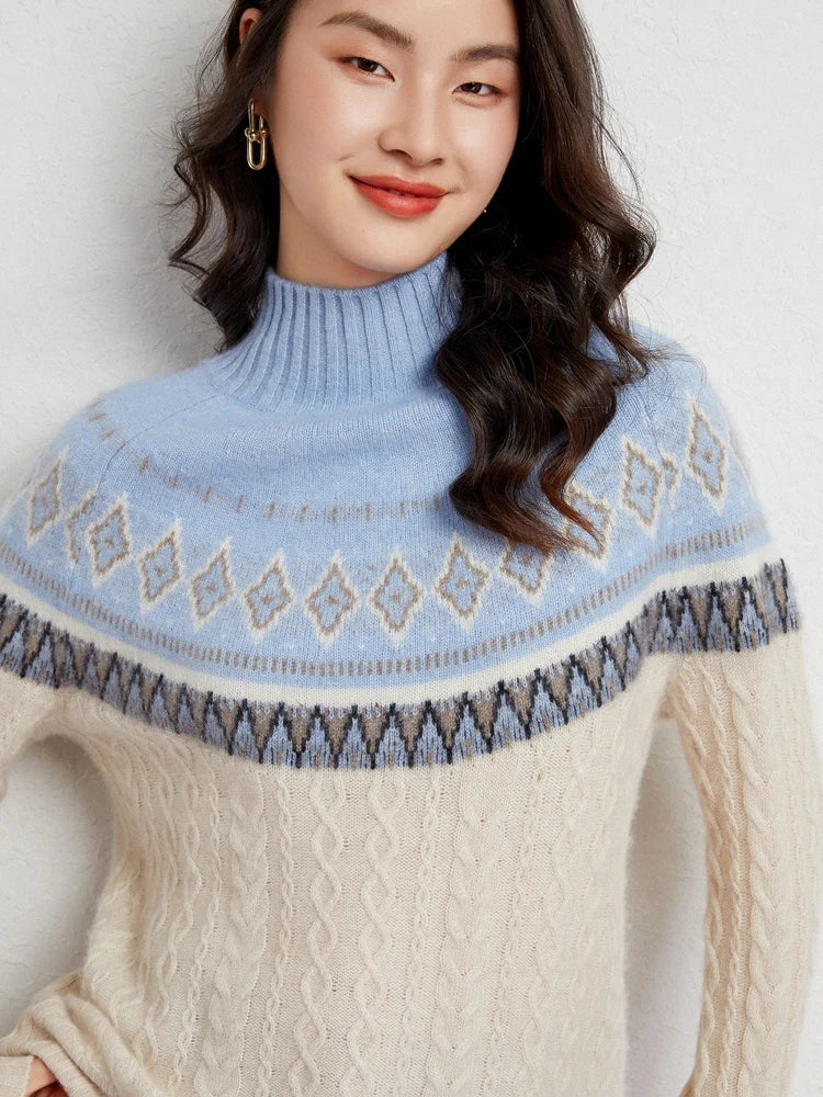 Rachel | Jersey de cuello alto simulado Fair Isle de lana
